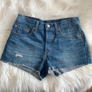 Levi's 501 Cut Off Denim Shorts Hidden Button Fly Medium Wash  Womens 26